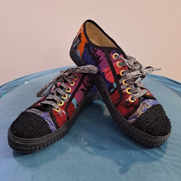 CHANEL Multicolor Tweed Low Top Sneakers Size 40 - Picture 1 of 6